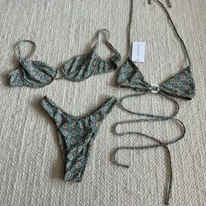 NWT Revolve Lovers and Friends 3 PIECE By The Bay Green Spanish Tile Bikini